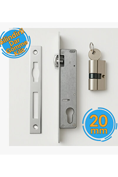 Tursan Makaralı Dar Gömme Kilit Alüminyum Kapı Kilidi Silindirli Barelli 20 mm