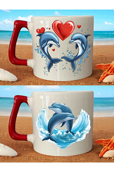 lili hediyelik Dolphins Printed 2-Piece Mug - Baby Girl Gift, Tabletop Gift, Gift for Teacher