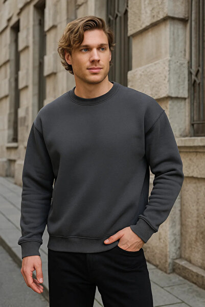 COMBİNE MİCHAİL Чоловічий велосипедний комір, вільний крій, димчастий світшот