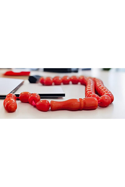 MERCAN-I ALA سبحة كهرمانية مطلية يدويًا بطول الكاحل بنمط عتيق وتصميم مميز