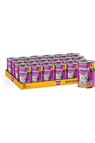 Whiskas Chicken in Gravy Can Cat Food, Pack of 24, 400g, 1+ Years Adult Cats, Complete & Balanced Nu