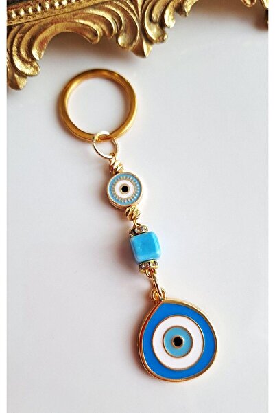 Svc Aksesuar Luxury Gift Zircon Stone Large Evil Eye Beaded Blue Keychain