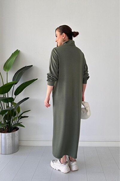 MaziButik Modal Dress with Piping Khaki