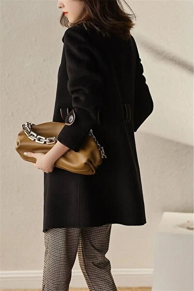 Toridas Kaşe Kadın Şık Yaka Kaban ve Kemer