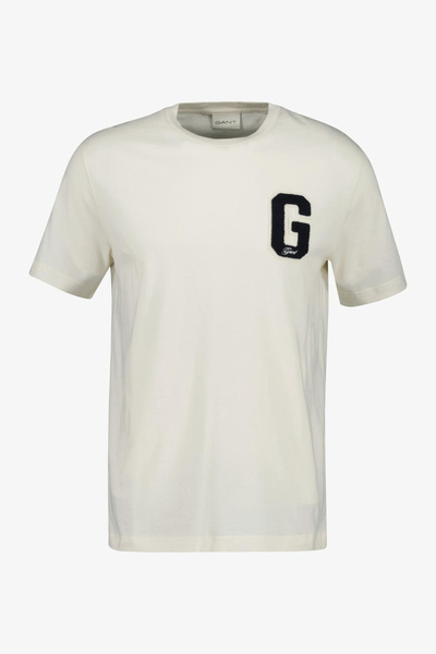 Gant Men's Regular Fit Crew Neck Logo T-Shirt - Cream