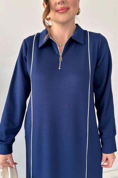 MaziButik Modal Dress with Piping Navy Blue