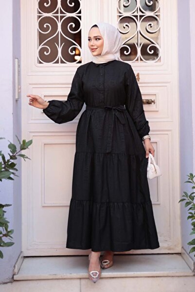 N.S NEVA STYLE Μαύρο φόρεμα με κουμπιά 30391S