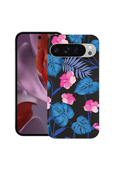 bestcase Λεπτή θήκη σιλικόνης για Google Pixel 9 Pro XL, τροπικά μπλε λουλούδ...