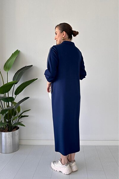 MaziButik Modal Dress with Piping Navy Blue