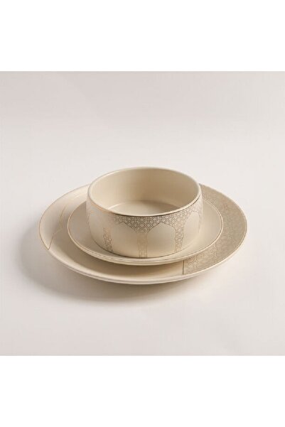 LA MESA طقم عشاء من البورسلين الكريمي مكون من 18 قطعة مع ملصق ذهبي