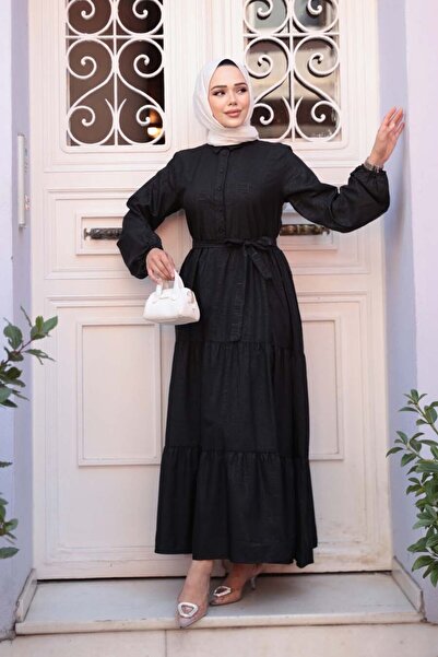 N.S NEVA STYLE Μαύρο φόρεμα με κουμπιά 30391S