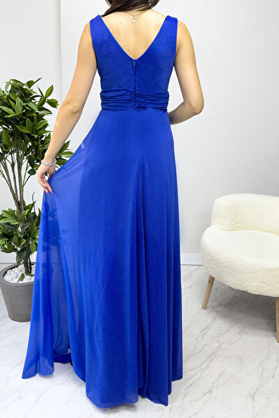 XXL BUTİK kadın saks drapeli tül abiye elbise NB2030