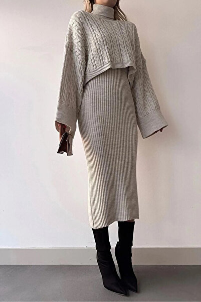 H&E LUXURY DESIGN Women's Long Dress with Inner Straps Crop Set Knitwear Set Address of Elegance