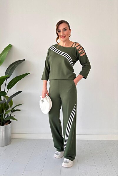 MaziButik Shoulder Design Two-Piece Suit Khaki