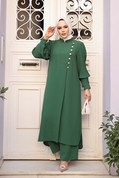 N.S NEVA STYLE Green Hijab Double Set 7655Y