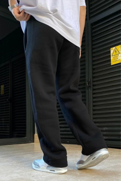 EydaMoon Men's Winter Baggy Cut Fleece-Lined Wide-Leg Sweatpants