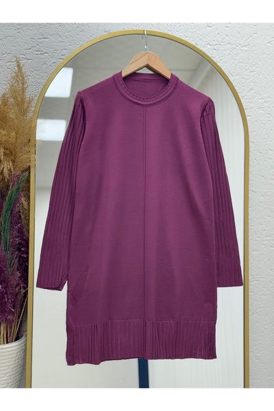 BENAHOLL Lamisa Cold Rope Tunic with Sleeves and Ribbed Bottoms-Sy3191 Plum