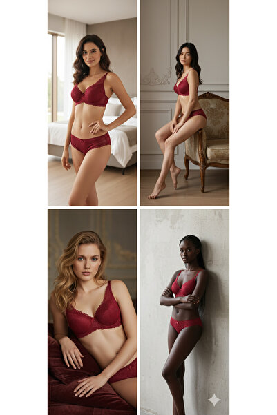 SADE طقم ملابس داخلية من الدانتيل الليلي الأنيق مع حمالة صدر مبطنة وداعمة مقا...