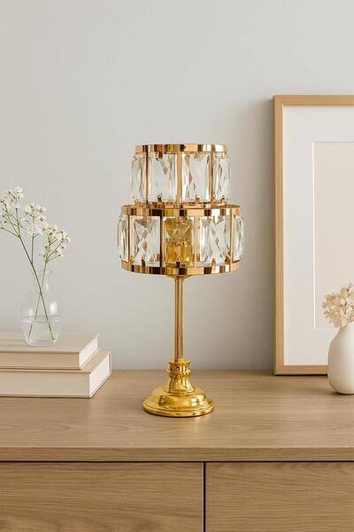 TePe Kristal Detaylı Gold & Rose Şamdan – Şık Dekoratif Mumluk