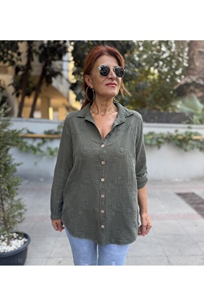 DenizEge Brode Pattern Shirt Khaki