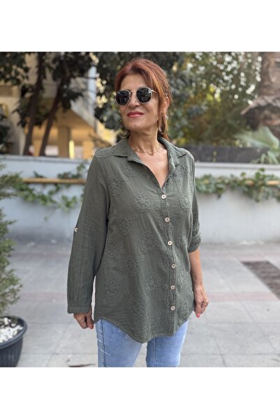 DenizEge Brode Pattern Shirt Khaki