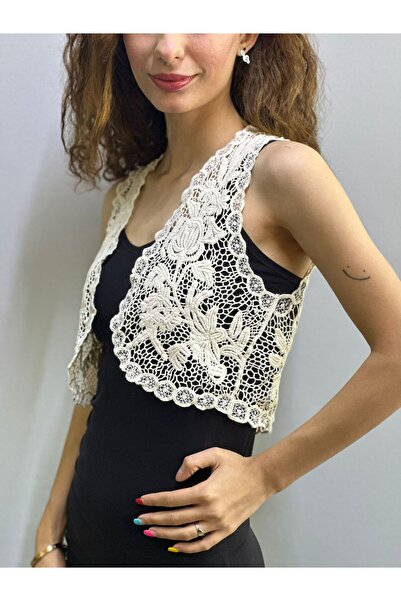 Gönülden Tasarım Triko Patterned Flower Embroidered Women's Vest Standard