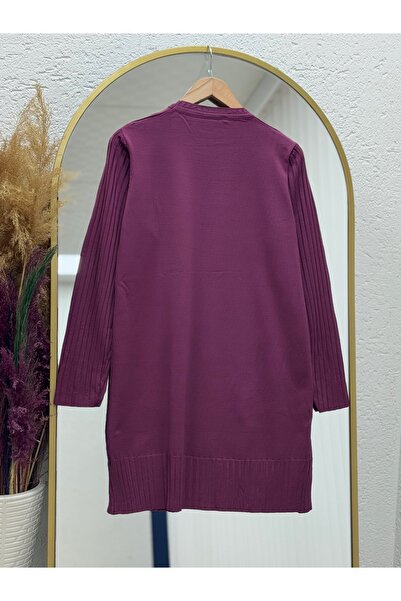 BENAHOLL Lamisa Cold Rope Tunic with Sleeves and Ribbed Bottoms-Sy3191 Plum