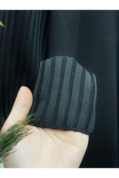 BENAHOLL Lamisa Cold Rope Tunic with Sleeves and Six Ribbed Bottoms-Sy3191 Black