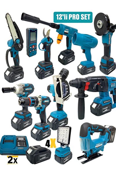 Germany Style DawreekTech 12'li Şarjlı Set Jet Üfleme-Matkap-Taşlama-Budama M...