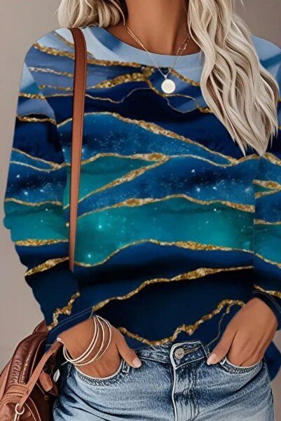 Mossta Bluză modală cu decolteu rotund - Albastru