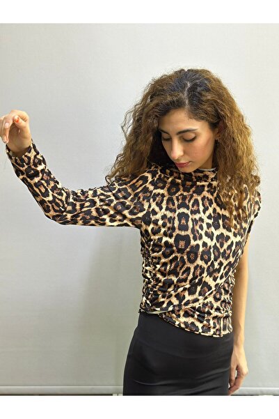 Gönülden Tasarım Γυναικεία μπλούζα με ένα μανίκι LEOPARD Lycra ΜΕΓΕΘΟΣ M