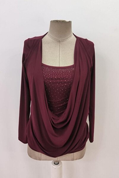 Mossta Degaje Yaka Stone Sandy Blouse - Burgundy