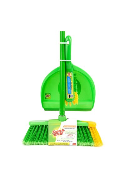 Scotch Brite Indoor Broom & Dustpan Set 6102 – 12" Broom, 10" Dustpan, Durable Cleaning Kit