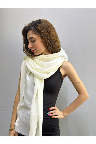 Gönülden Tasarım Ekru Patterned Women's Scarf Shawl Fular 180X75 cm