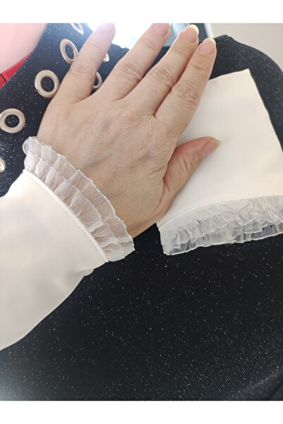 SEVLOVE SEVDİĞİN STİLDE YAŞA Firuz Rukye beyaz tüllü uzatıcı manset seyyar kadın kolluk