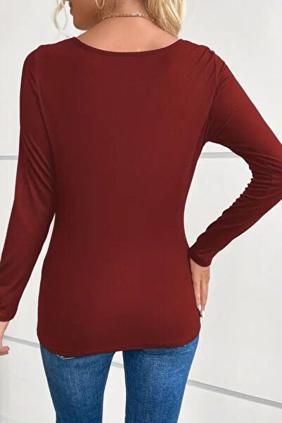 Mossta Degaje Yaka Stone Sandy Blouse - Burgundy