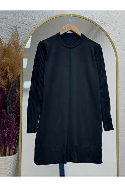 BENAHOLL Lamisa Cold Rope Tunic with Sleeves and Six Ribbed Bottoms-Sy3191 Black