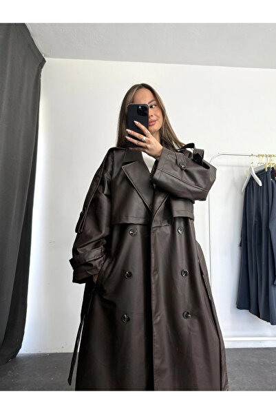 nona butik Kožený trenčkot Lilian - Hnědý