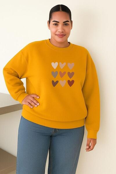 DM DOLCE MORE Многоцветна суитшърт с принт на сърце, унисекс, с голям размер