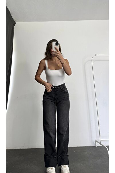 nona butik Blugi Jazz cu picioare largi - afumat