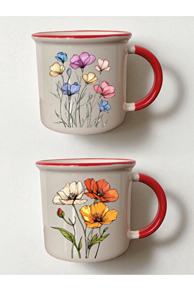 lili hediyelik طقم من كوبين أحمرين مطبوعين بالزهور - منتج صندوق هدايا للحبيب،...