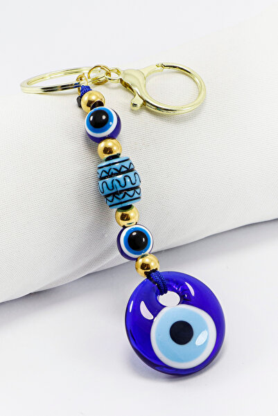 biuti Breloc cu mărgele de sticlă albastru închis, lucrat manual, ornament no...