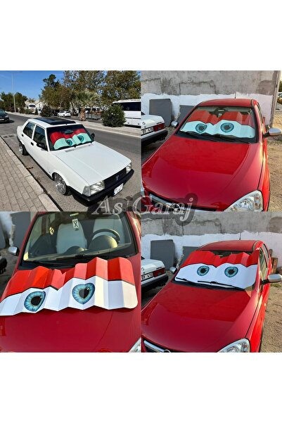 as garaj GÖZ ŞEKLİNDE KIRMIZI KARTON DEKOR ÖN CAM GÜNEŞLİK