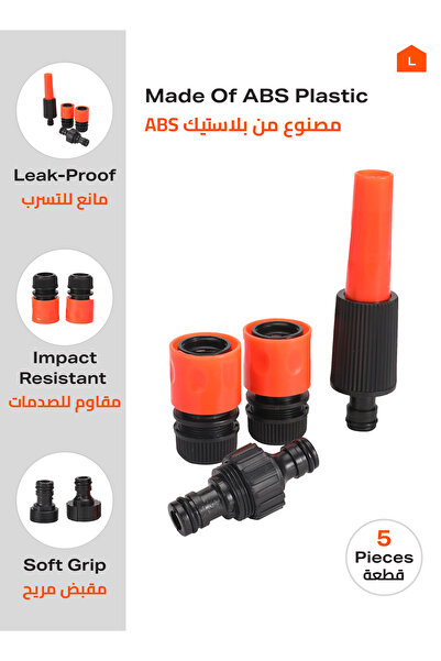 Lawazim Garden Hose Connector Set - 5 Pcs ABS Quick Connect Leak Resistant Universal Fittings