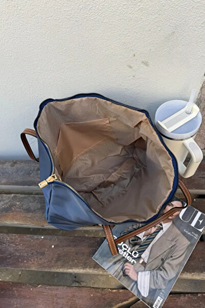 LEONAS Striped Front Eyelet Women's Shopper Bag Carmira St0023 Navy Blue