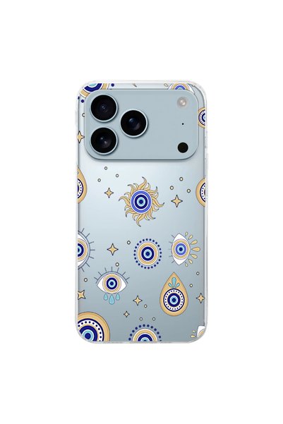 PrintiFy Apple iPhone 18 Pro Max İle Uyumlu Nazar 5 Baskılı Şeffaf Kılıf