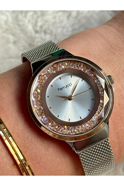 Ferrucci AJDA BİLEZİK HEDİYELİ ROSEGOLD VE GÜMÜŞ HASIR KORDONLU KADIN SAATİ