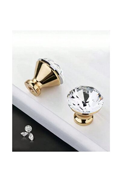 The Casius. Set 2 mânere aurii cu design diamantat, diametru 30 mm