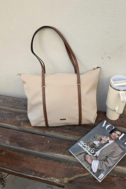 LEONAS Striped Front Eyelet Women's Shopper Bag Carmira St0023 Mink