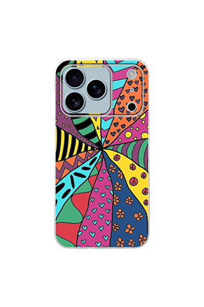 PrintiFy Apple iPhone17 Pro Max İle Uyumlu Kamera Çevresi Açık Retro Color 4 Baskılı Şeffaf Kılıf